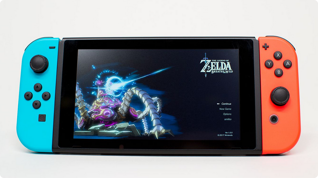 A Nintendo Switch running a Zelda game.