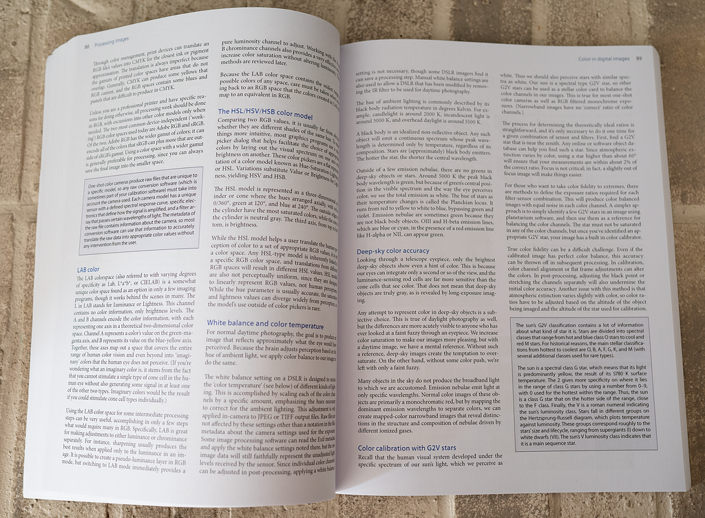 Inside of a book that shows text chunked into separate sections.