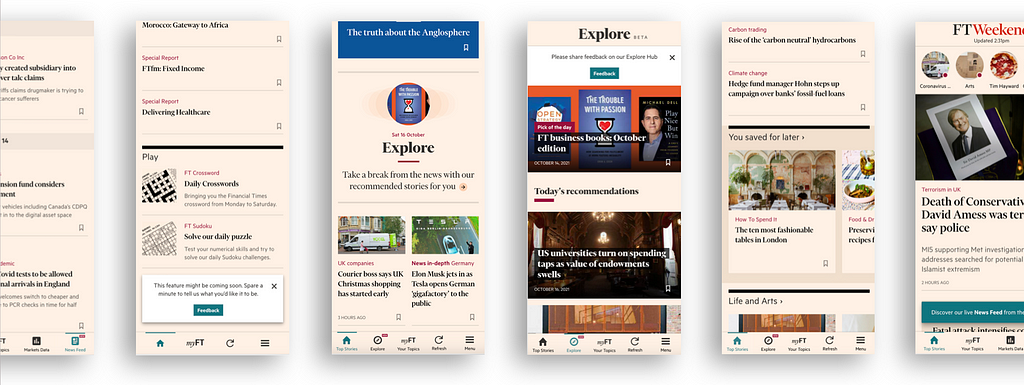 A selection of discovery features released in the FT apps