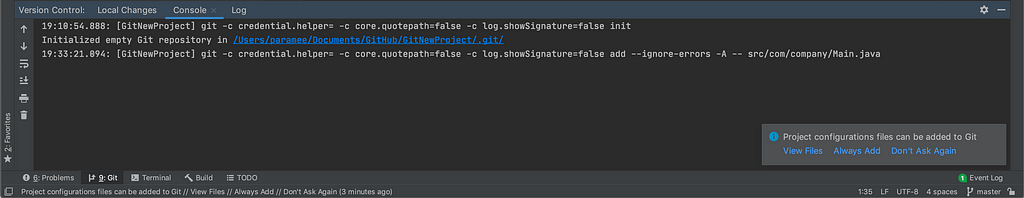 command to add the file on the git tab.