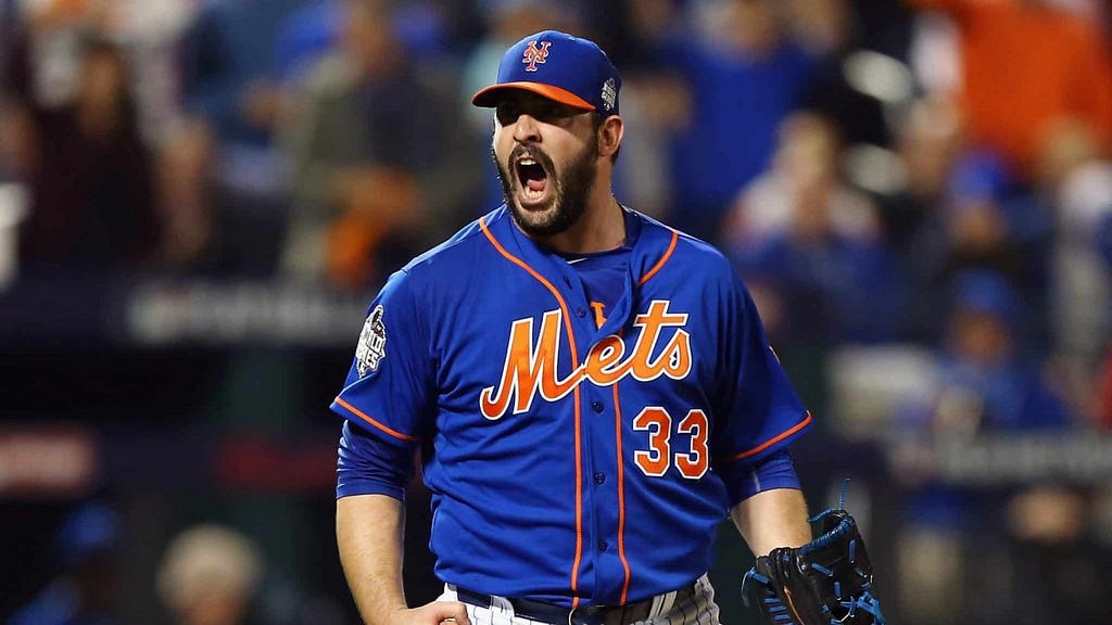 Matt Harvey, at the height of his powers, pitching for the Mets in the 2015 World Series