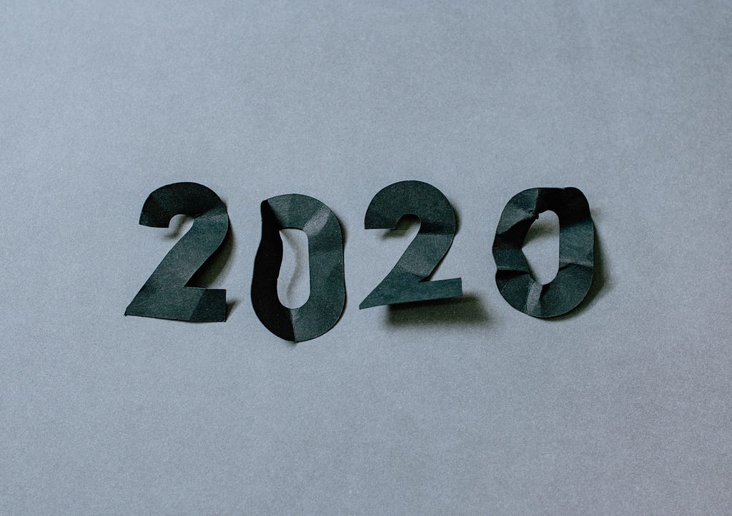 The numbers 2020 in paper cutouts.