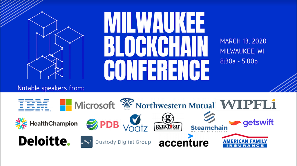 2020 Milwaukee Blockchain Conference speakers from many companies on March 13