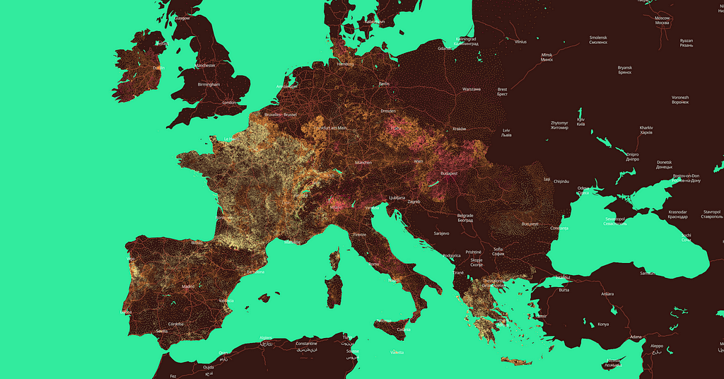 The dot map designed by Sheldon.studio to visualize the UERRA Copernicus open data on climate
