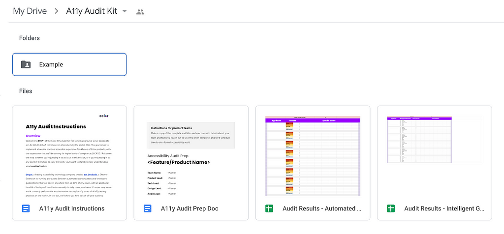 Desktop screenshot of several documents and sheets within a Google Drive folder