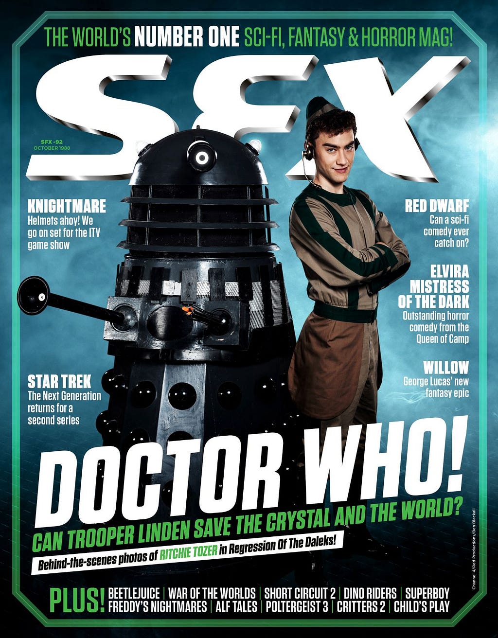 Olly Alexander as Ritchie alongside a Dalek on the cover of SFX