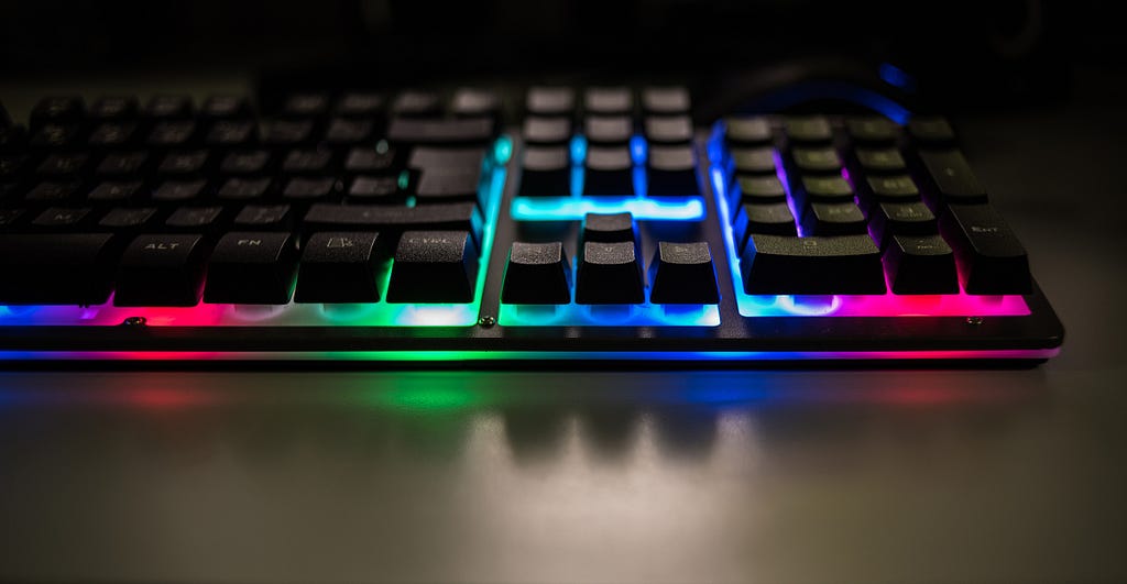 Mechanical keyboard with rainbow backlighting.