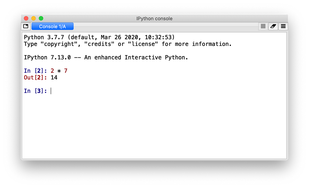 IPython Console with 2*7 = 14.