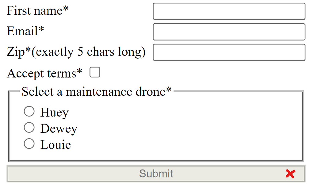 A Form with a disabled button until the validation is matched