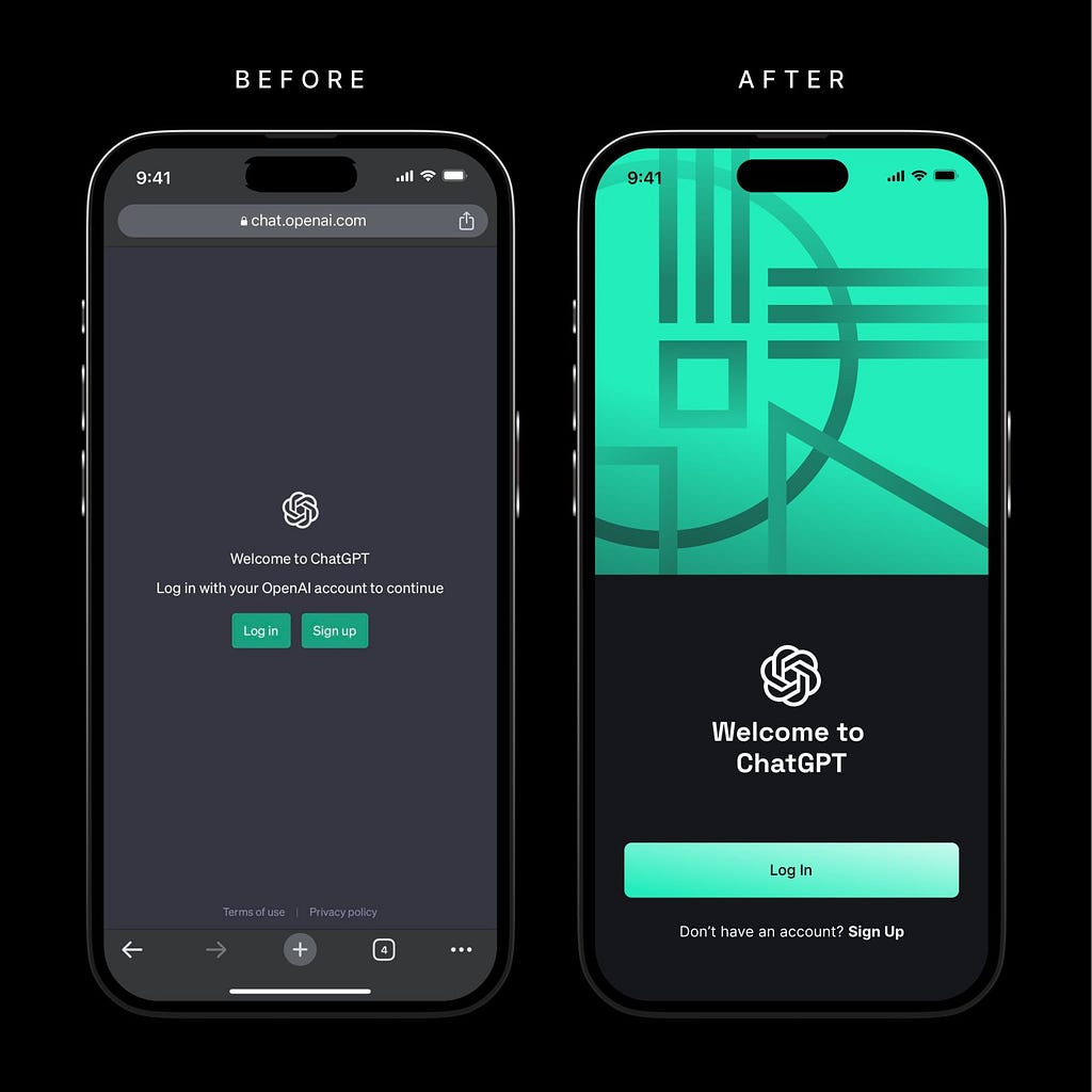 A before and after design layout of chatGPT on mobile.