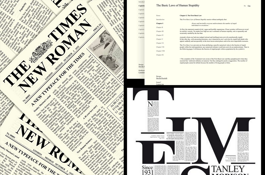 Examples of Times New Roman in various print and digital mediums