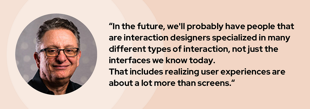 A banner graphic introduces Matt with his headshot and quote, “In the future, we’ll probably have people that are interaction designers specialized in many different types of interaction, not just the interfaces we know today. That includes realizing user experiences are about a lot more than screens.”