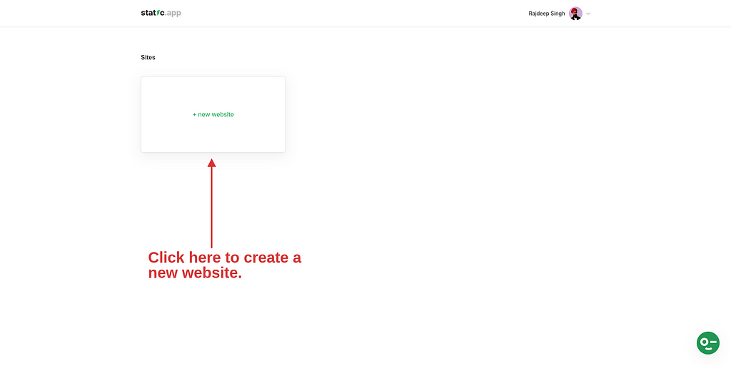 Create a new website in static app.
