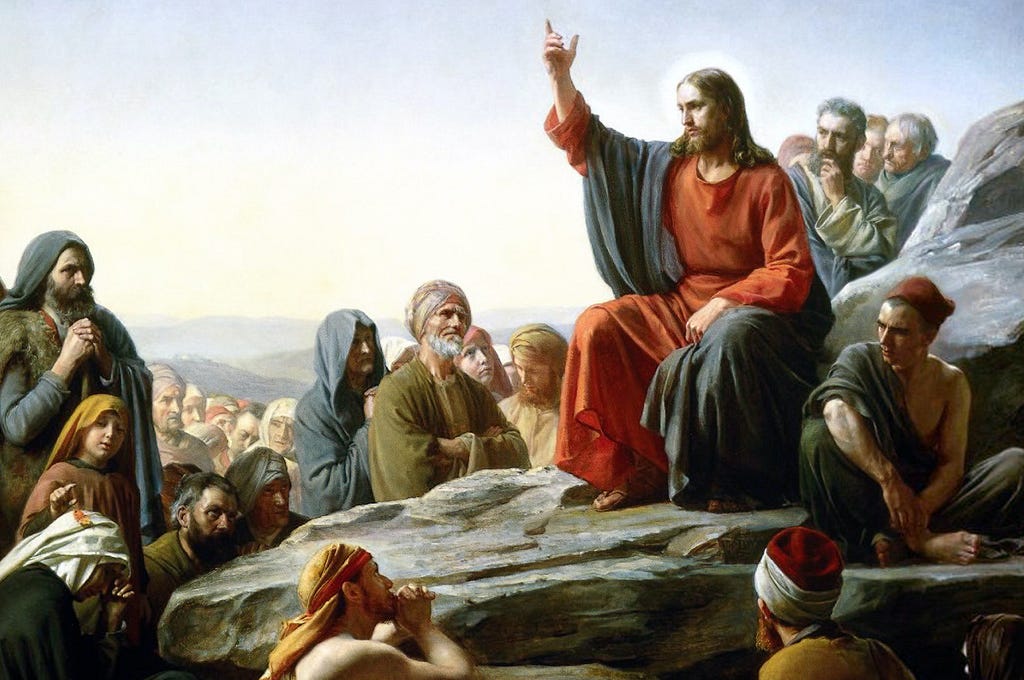 A picture of Jesus giving the Sermon on the Mount