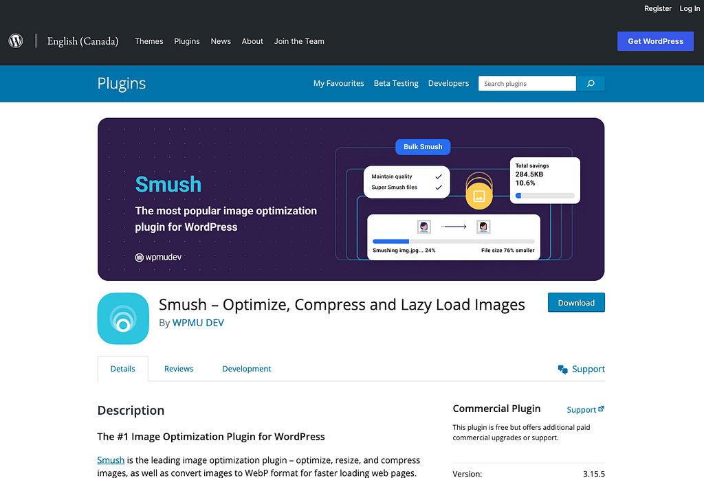 Smush image compression plugin