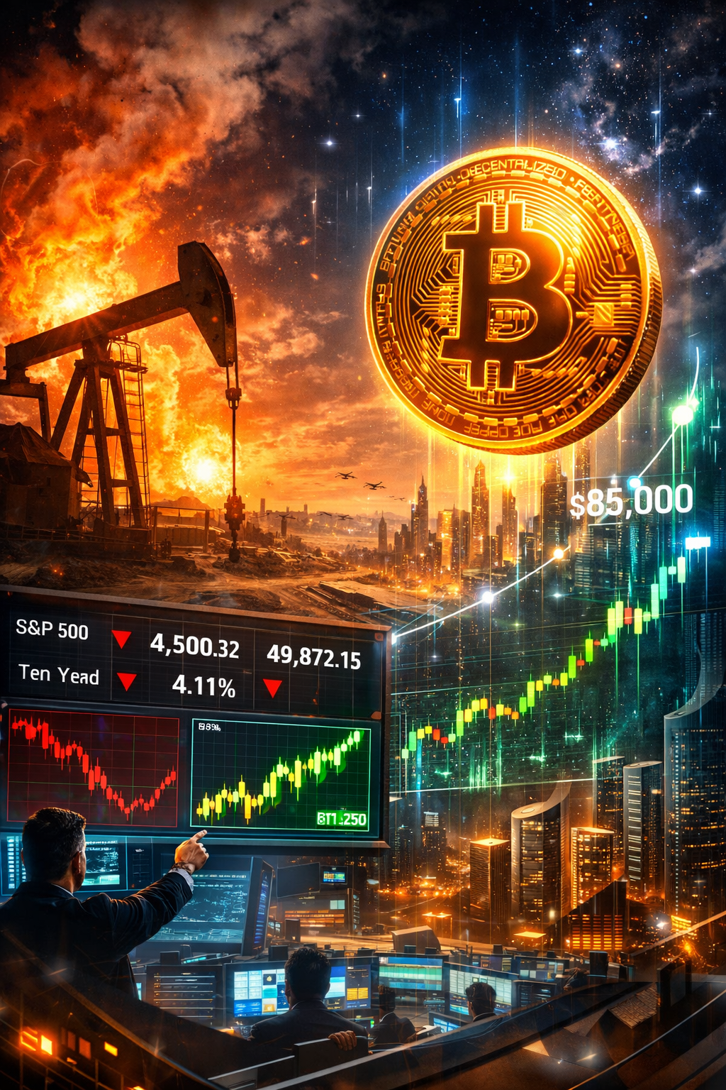 Markets Face Key Tests as Oil Reverses and Bitcoin Pushes Toward $85,000 | March 10, 2026