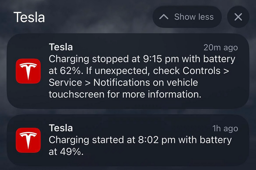 Phone notifications with details about charging start and stop