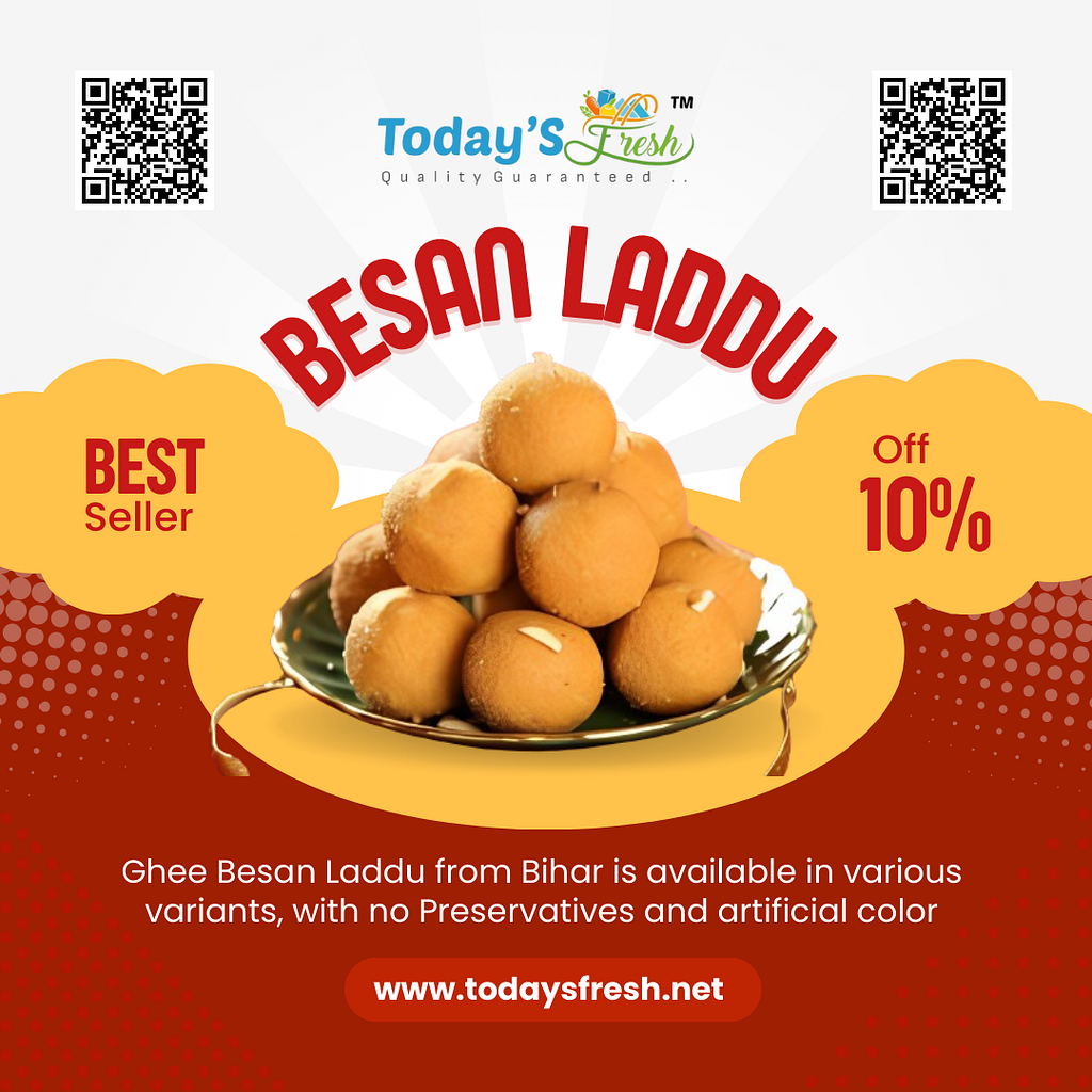 Ghee Besan Laddu from Bihar is available in various variants, with no Preservatives and artificial color