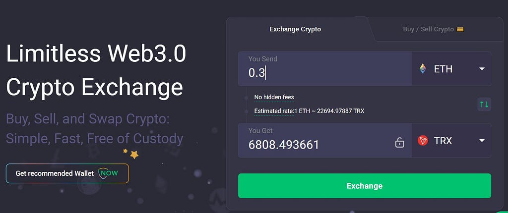 Swap ETH for TRX with ChangeNow