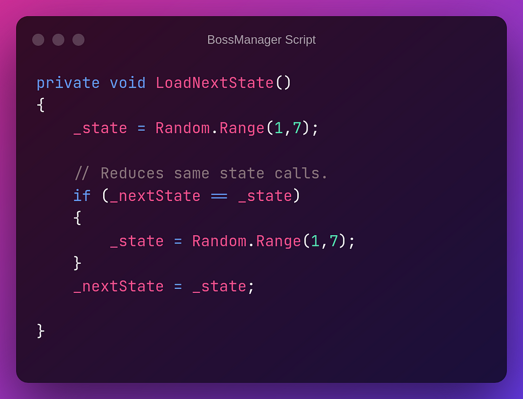 Code that shows how I loaded the next state randomly in C#.