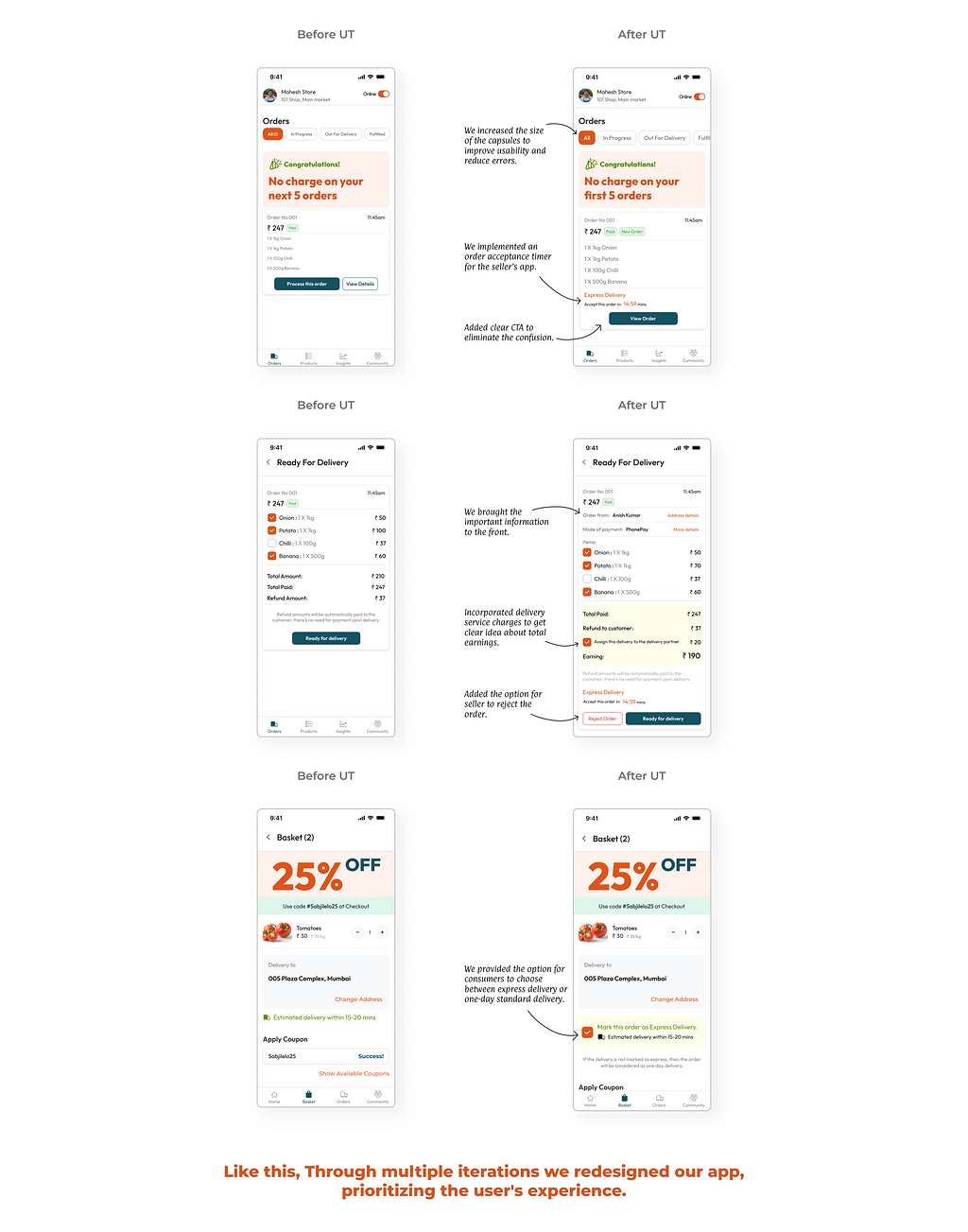 Before and after the result of usability testing