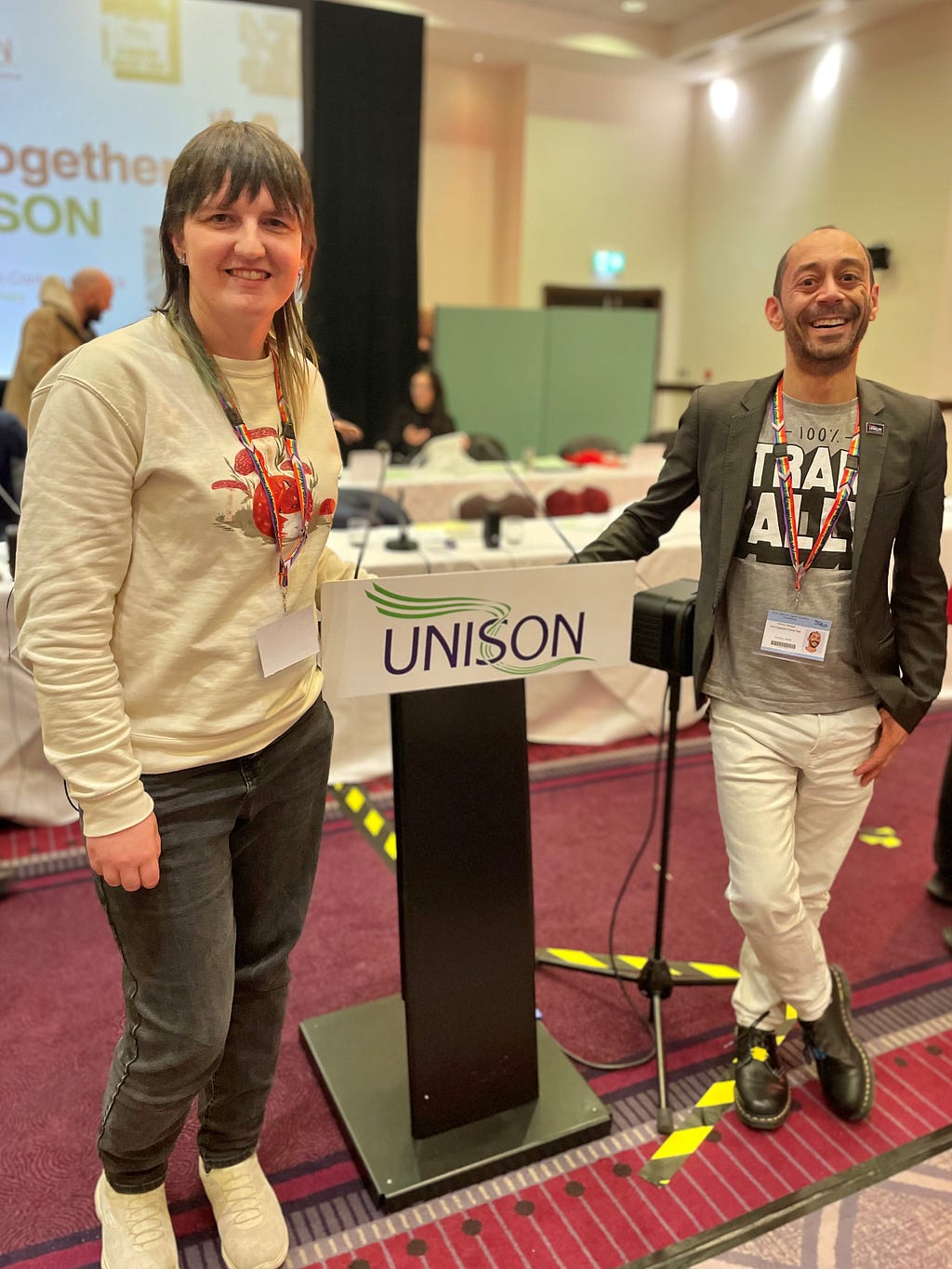 Cassie Burn and Ant Babajee at the UNISON Higher Education Conefence 2024