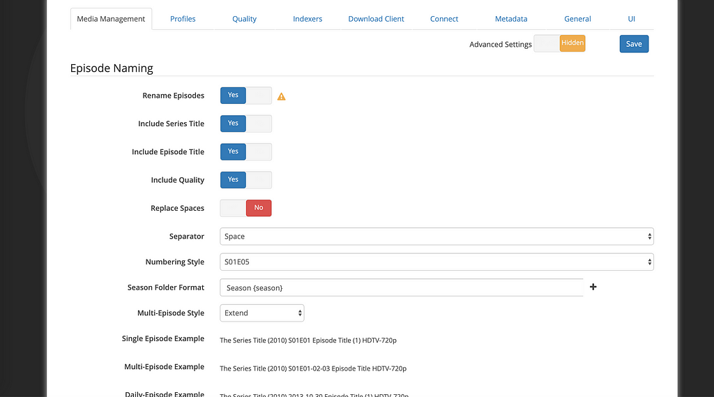 Configuration de Sonarr