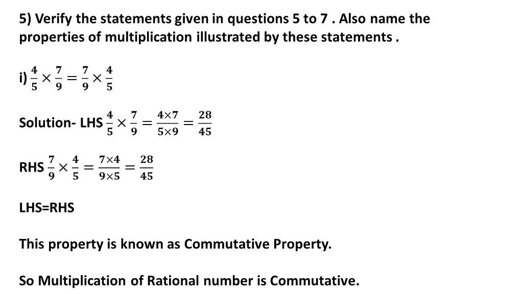 verify properties of multiplication of rational numbers questions answers