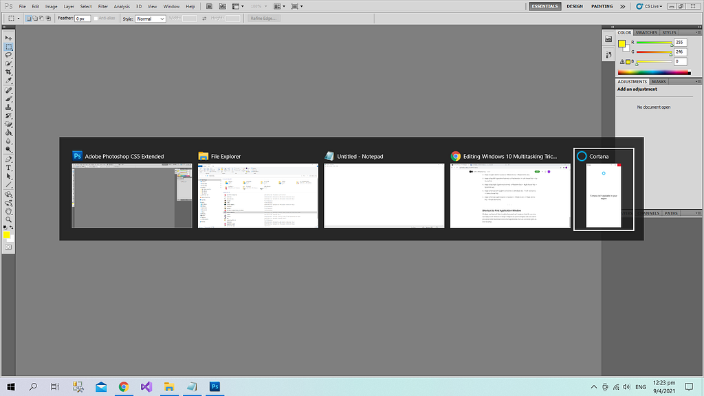 Windows key + Tab key, a shortcut to find application window. Thumbnail view.