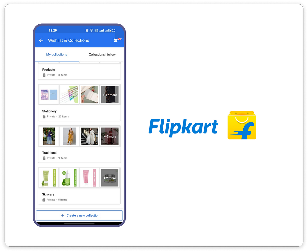 Flipkart wishlist categorized UI screen