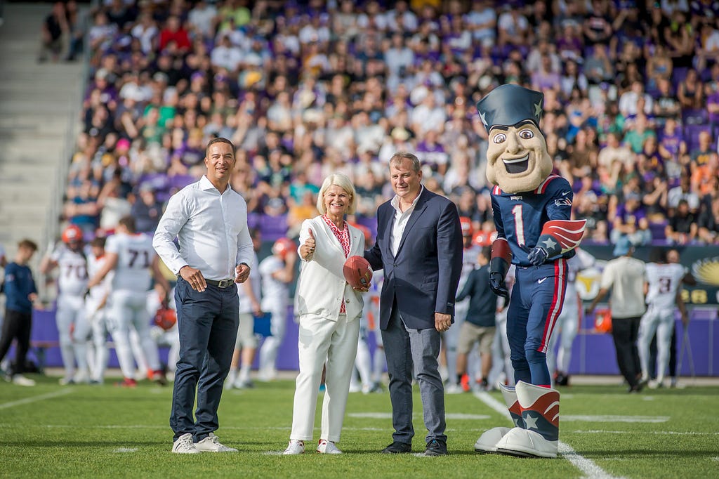 Vienna Vikings Co-Owner Robin Lumsden, Klaudia Tanner, Co-Owner Attorney Joel Nagel and Pat Patriot