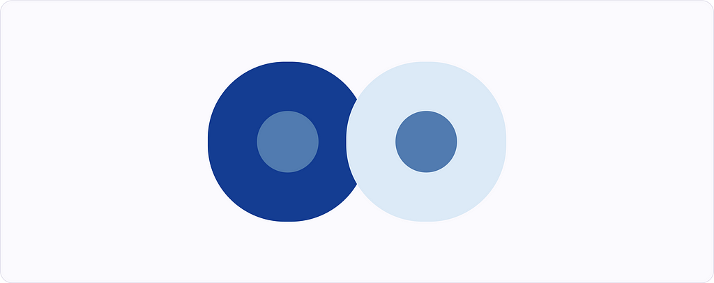 Two circles with different lightness with a blue dot inside them. Showing how the percieved lightness of the dot changes.