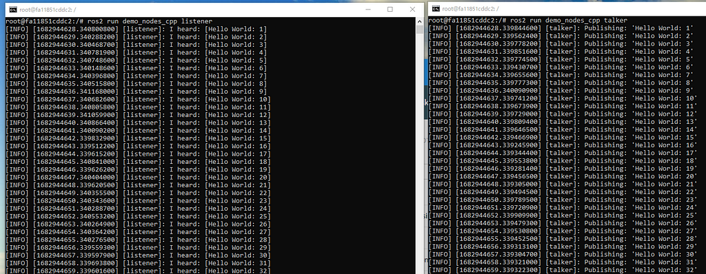 two command windows one with a talker and one with a listener