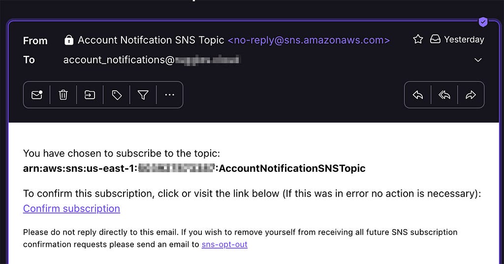 Allow SNS Notifications email