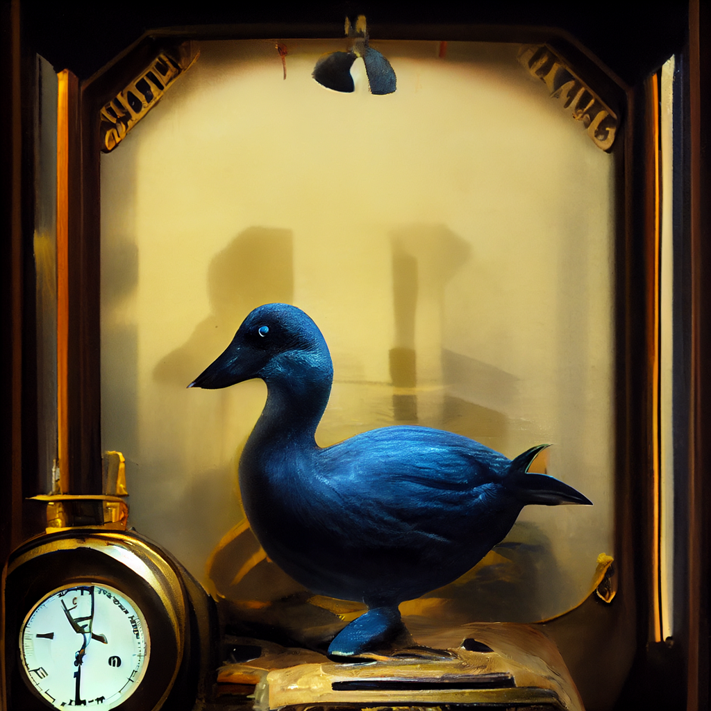 blue duck with clock