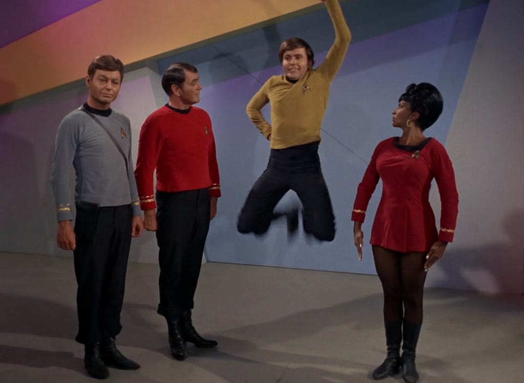 A scene from Star Trek’s original series where the crew acts as random as possible to confuse a bunch of Androids who abducted them and held them as prisoners.