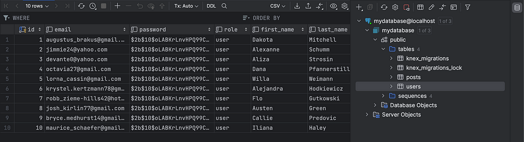 Users Table after seed