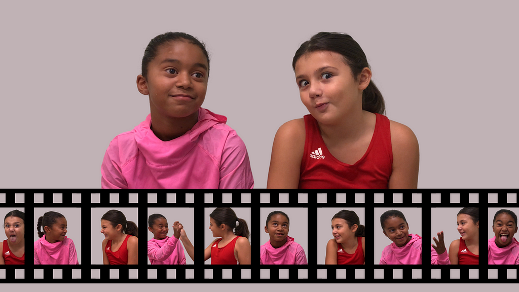 A photo collage of two eight-year-old female wrestlers.