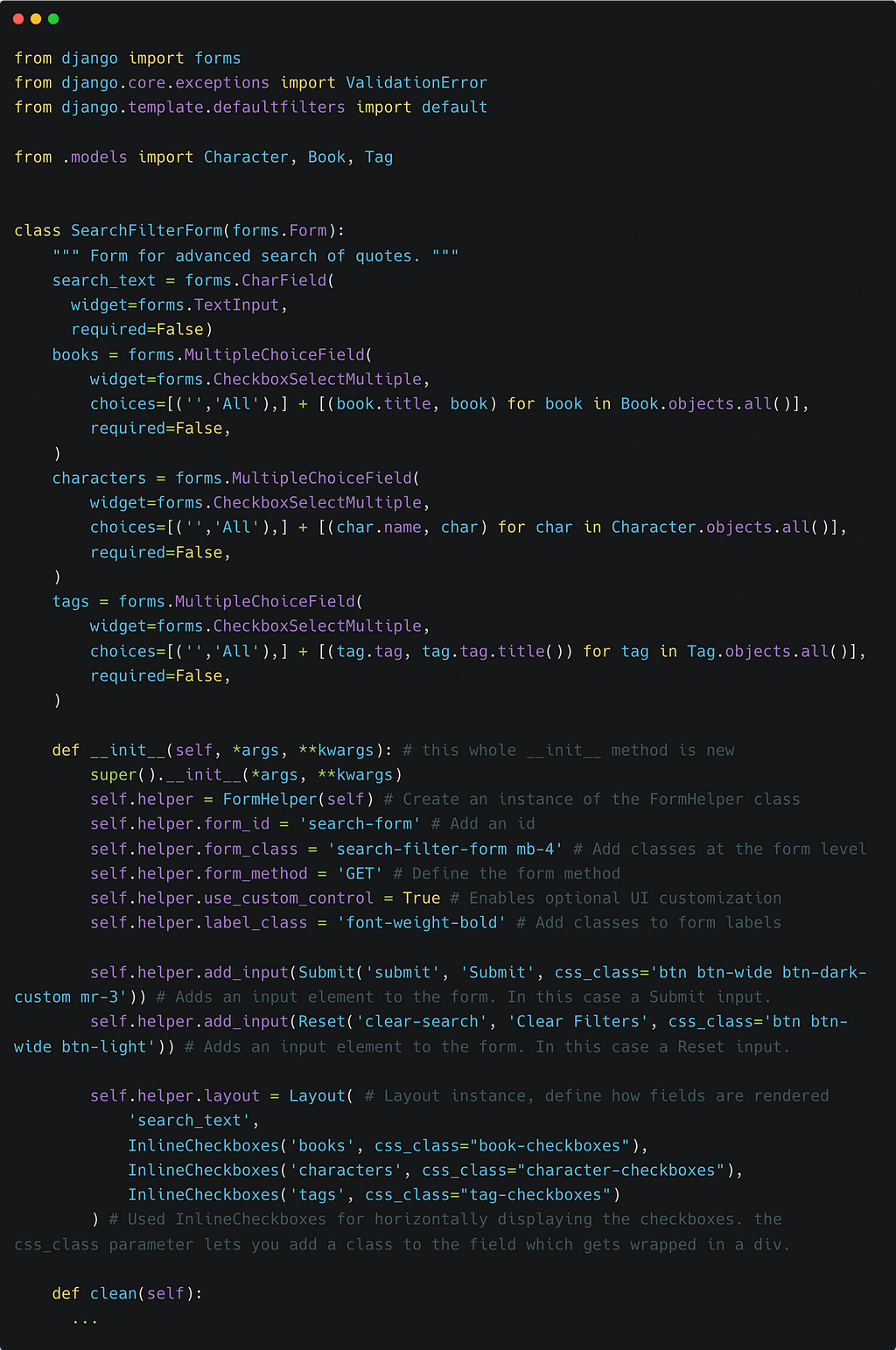 Code for forms.py after all changes have been made.