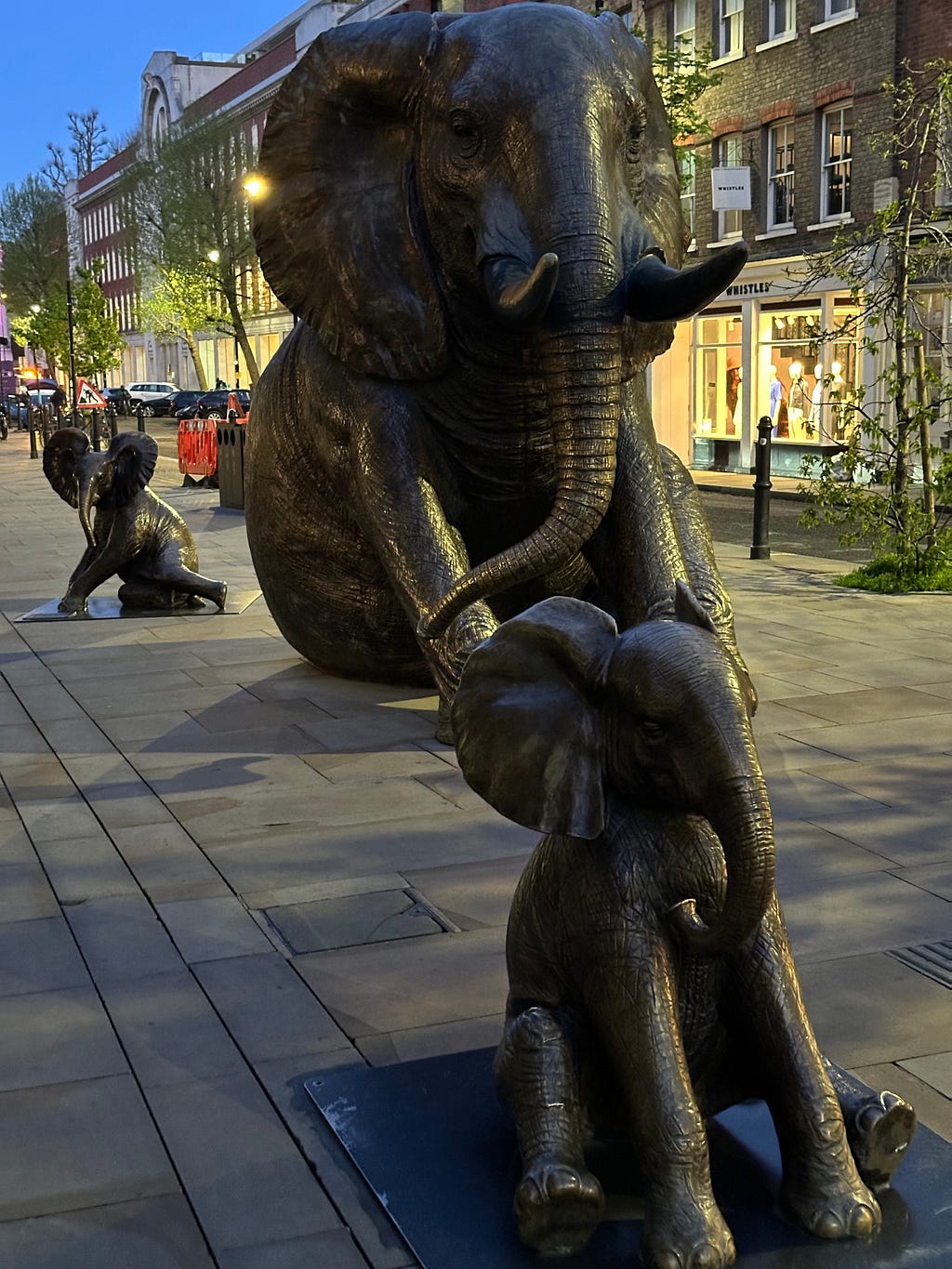Bronze elephants on Brushfield Street London