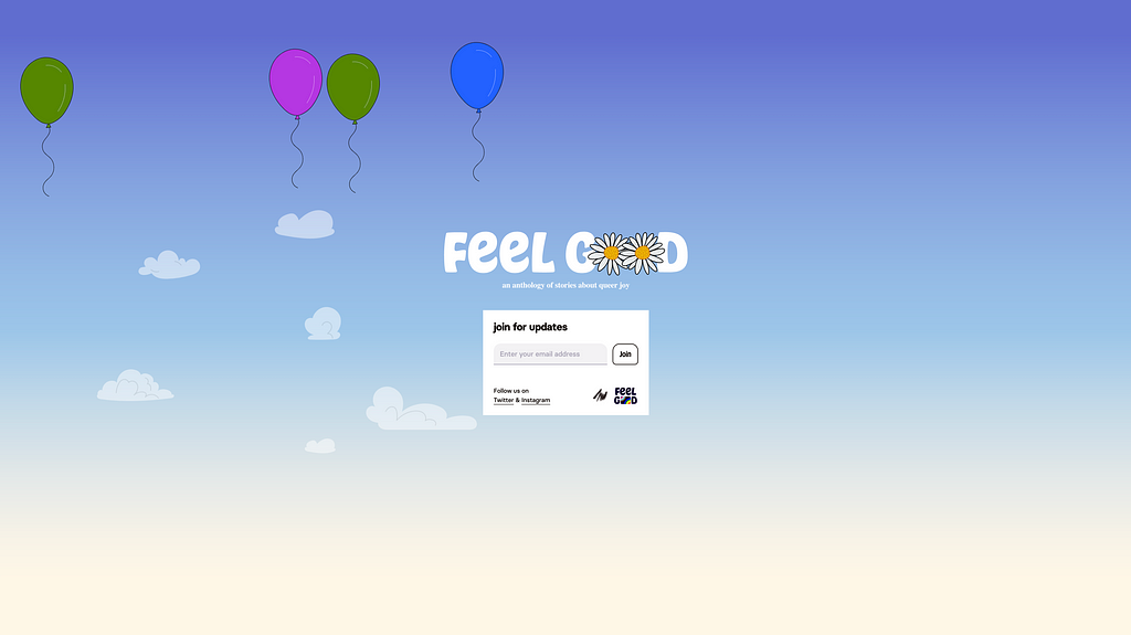 Landing page for Feel Good
