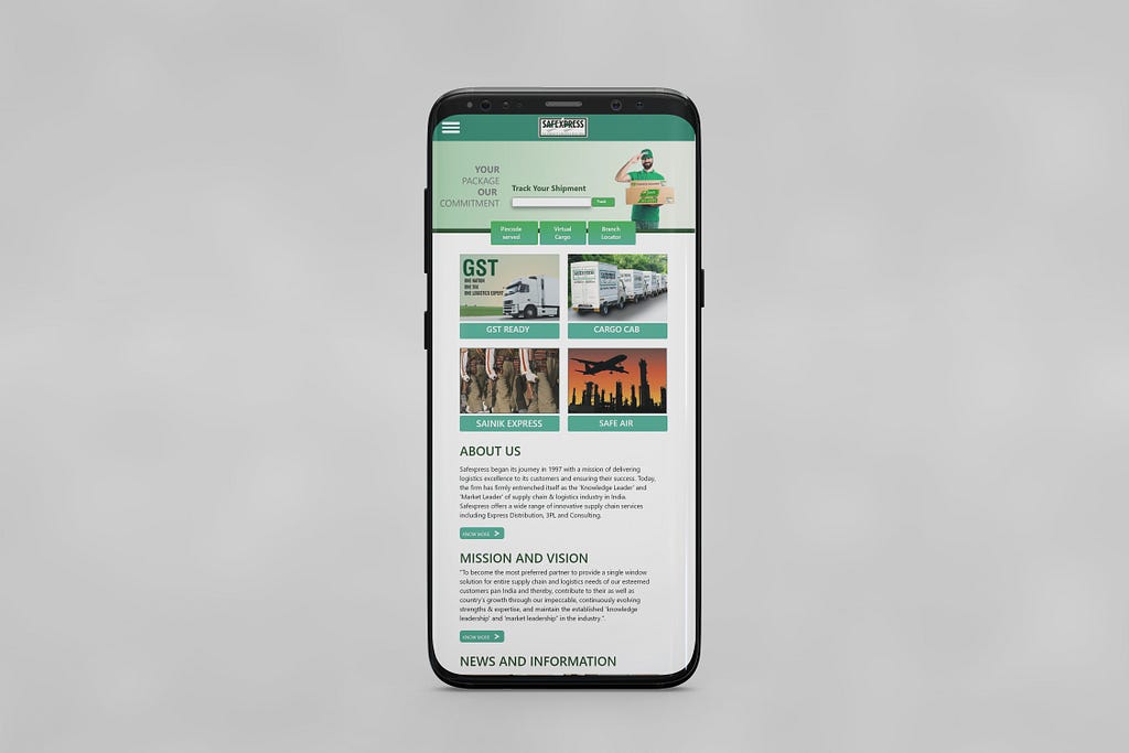 UI of the mobile version of the website.