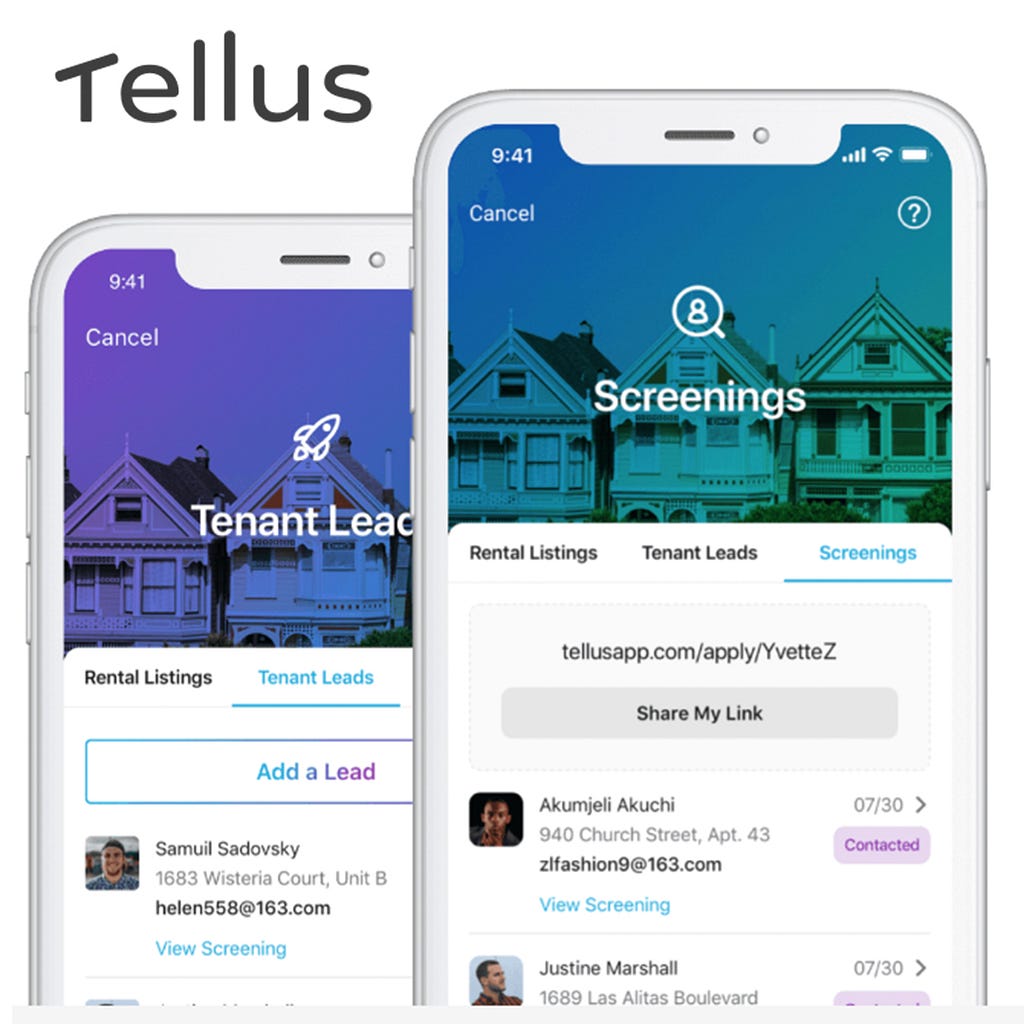 Tellus app property management tenant screening rent collection