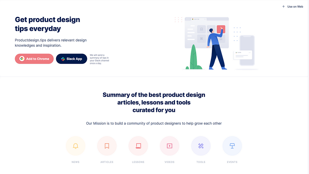 The homepage of Productdesign.tips