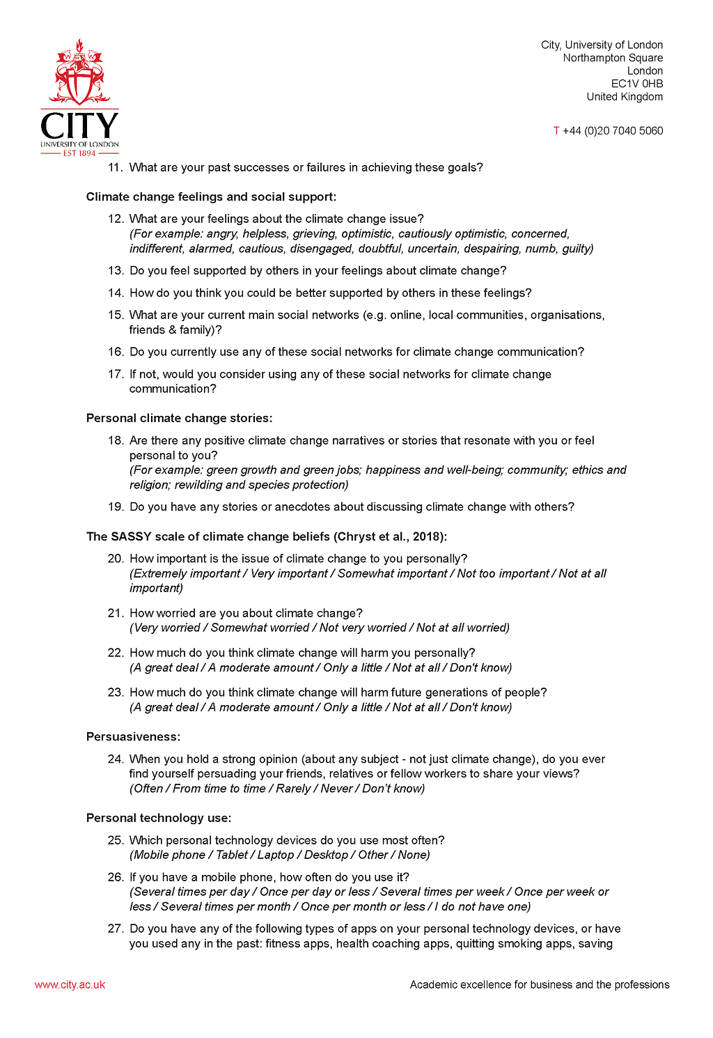 A page with a list of interview questions
