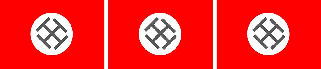 Three Pseudo-Nazi flags with the letter “T”