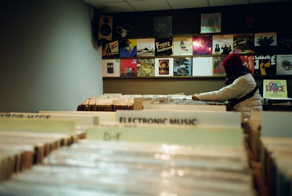 Customer shopping at a record store
