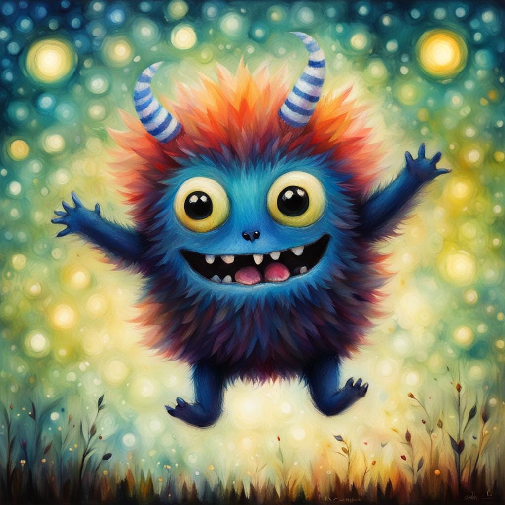 Jumping Happy Friendly Monster — AI Image Prompt