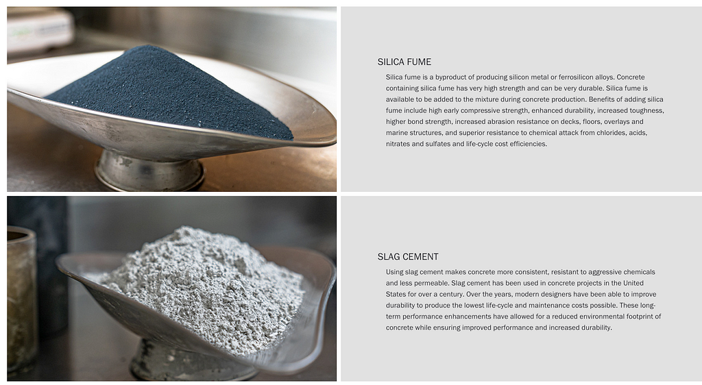 Ozinga website screenshot displaying cement powder in an aesthetically pleasing way