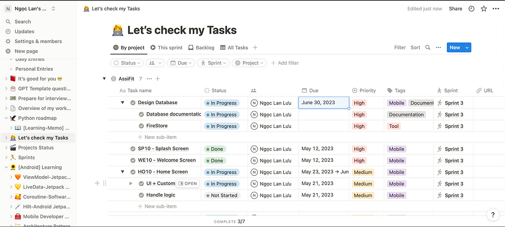 Manage tasks by Notion